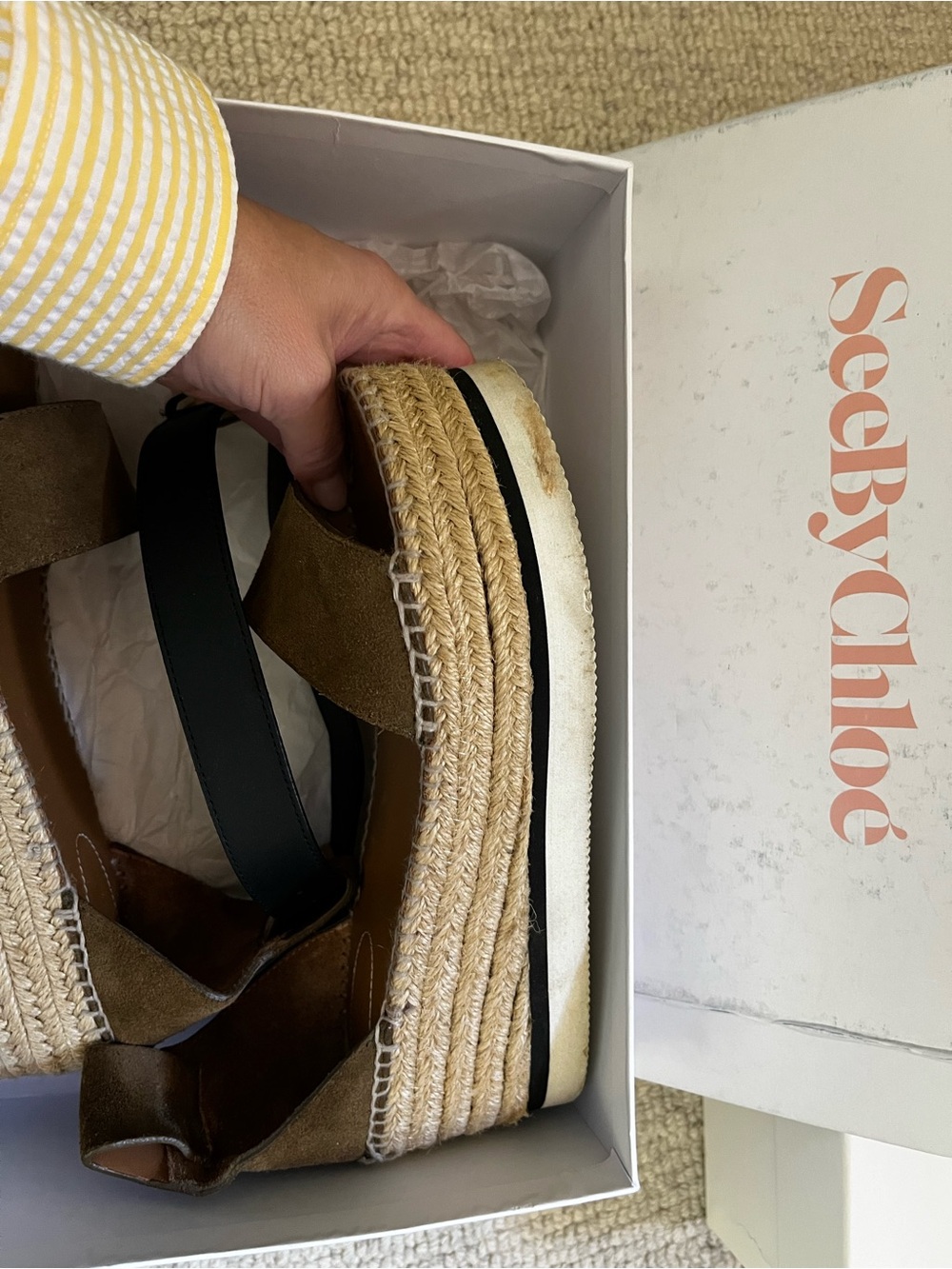 See By Chloe Brown Suede Espadrille Platform Sandals with Black Ankle Tie - Picture 5 of 6